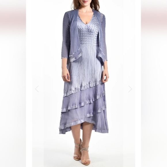 Komarov Tiered Hem Dress and Jacket, Blue To Lavender Ombre, M, 19" PTP, 48" L - Picture 1 of 9